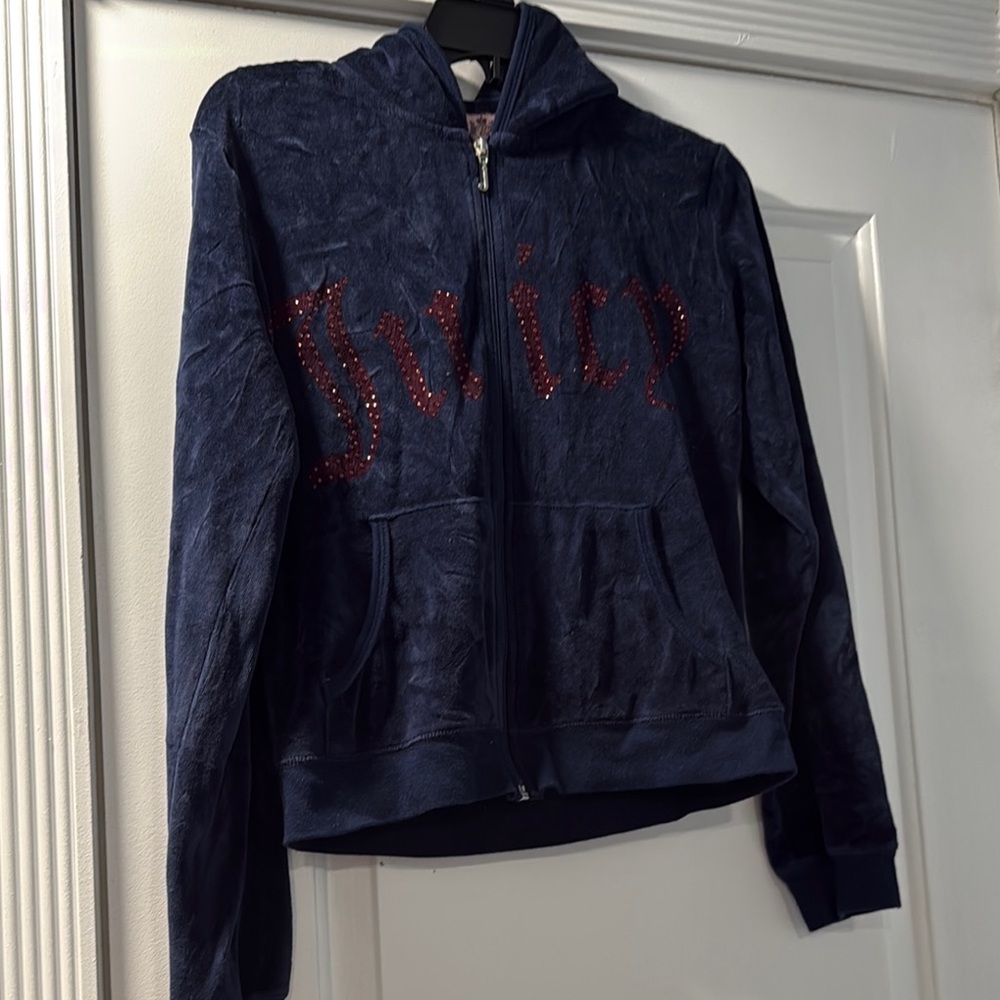 Vintage Juicy Couture Navy Hoodie with pink rhinestones Accents